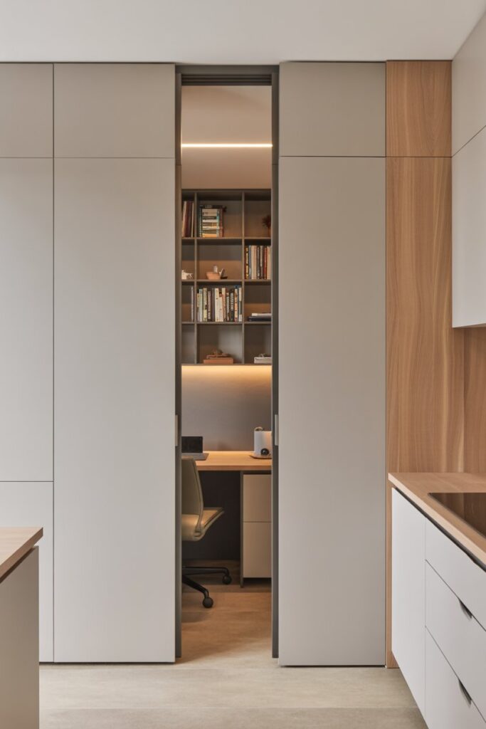 Hidden Desk Behind Pocket Doors