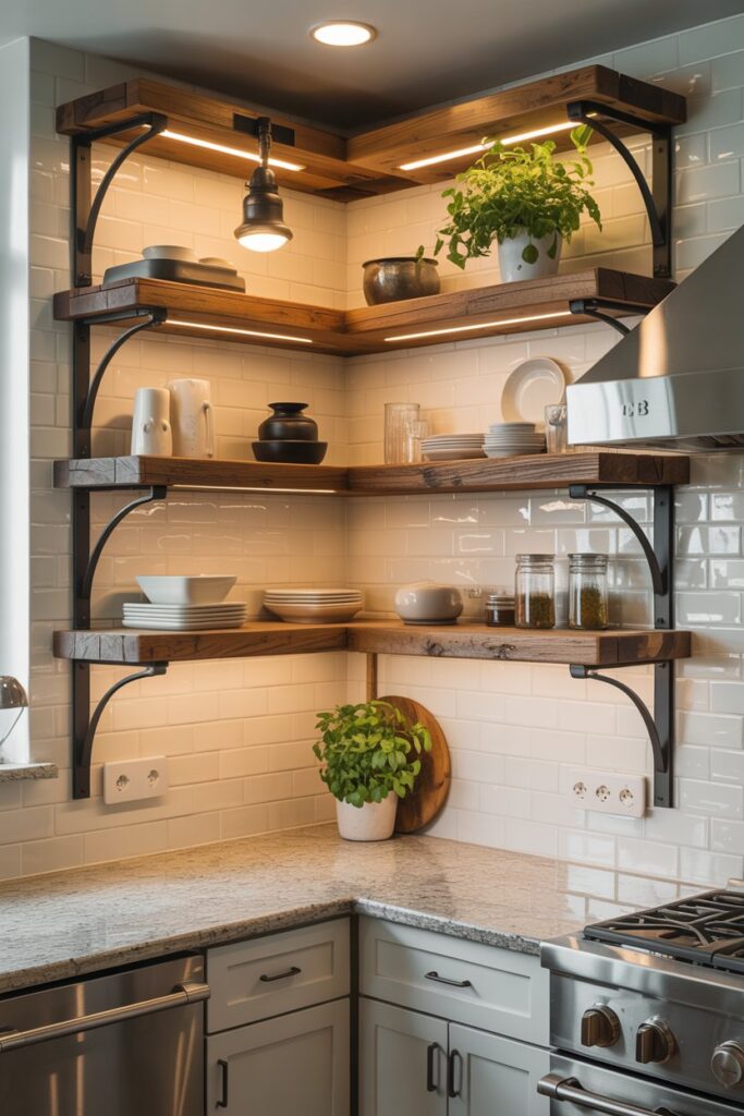 Corner Shelves with Mixed Materials