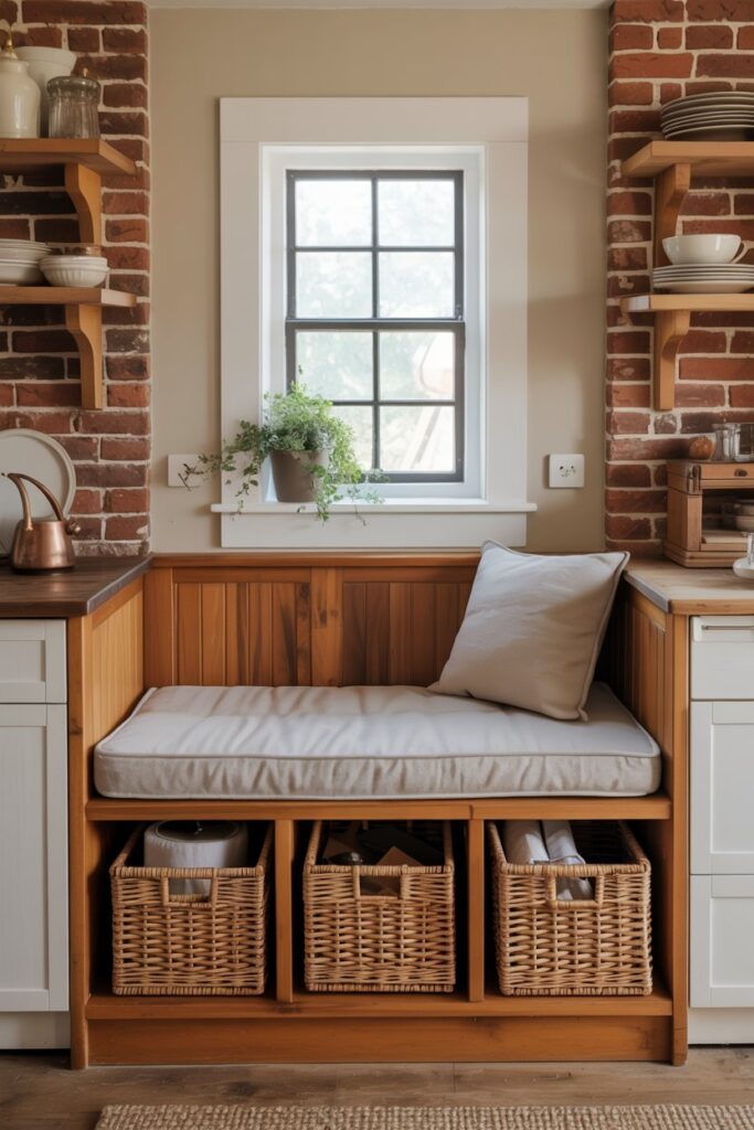 Corner Bench with Storage Baskets