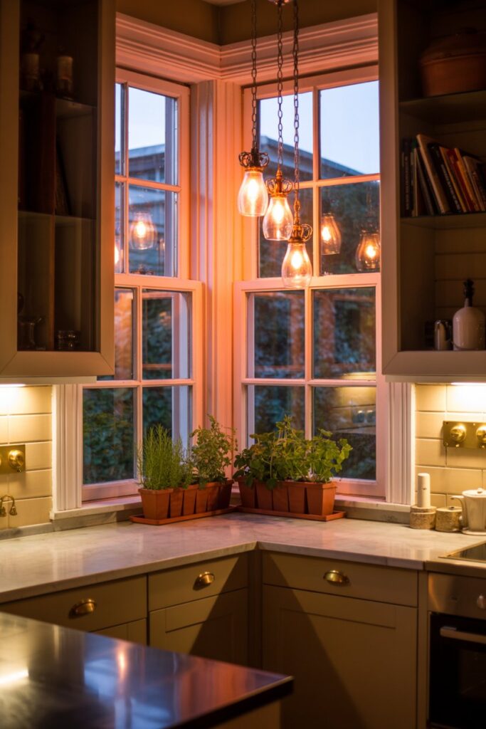 Corner Window with Pendant Lighting