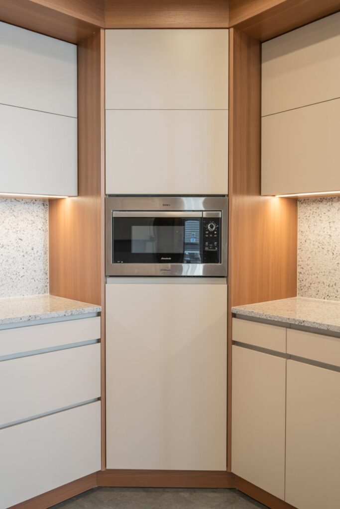 Microwave in Angled Corner Cabinet
