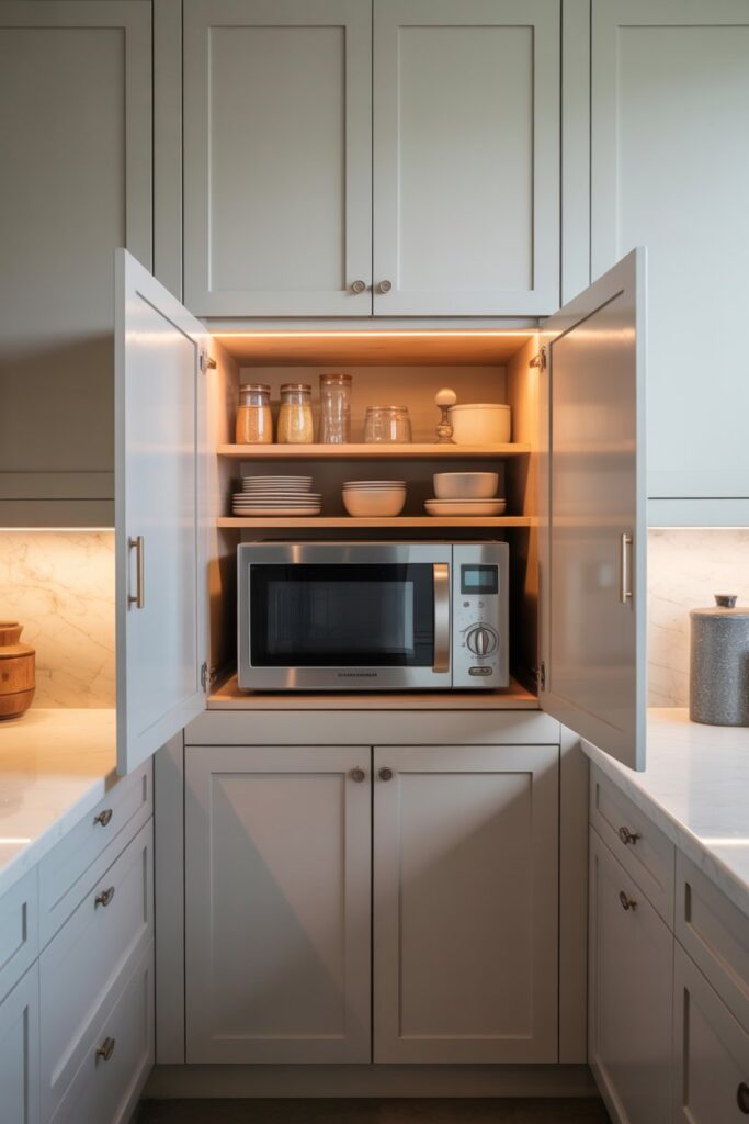 Corner Microwave Built into Pantry