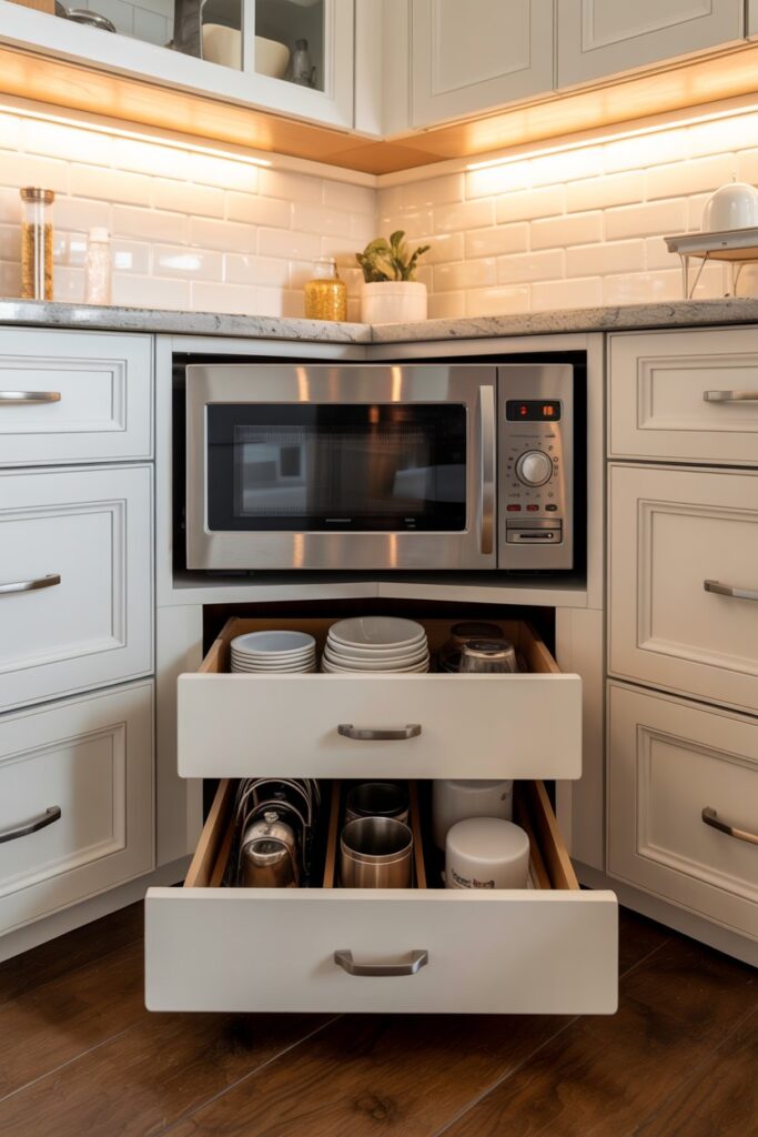 Corner Microwave with Storage Drawers