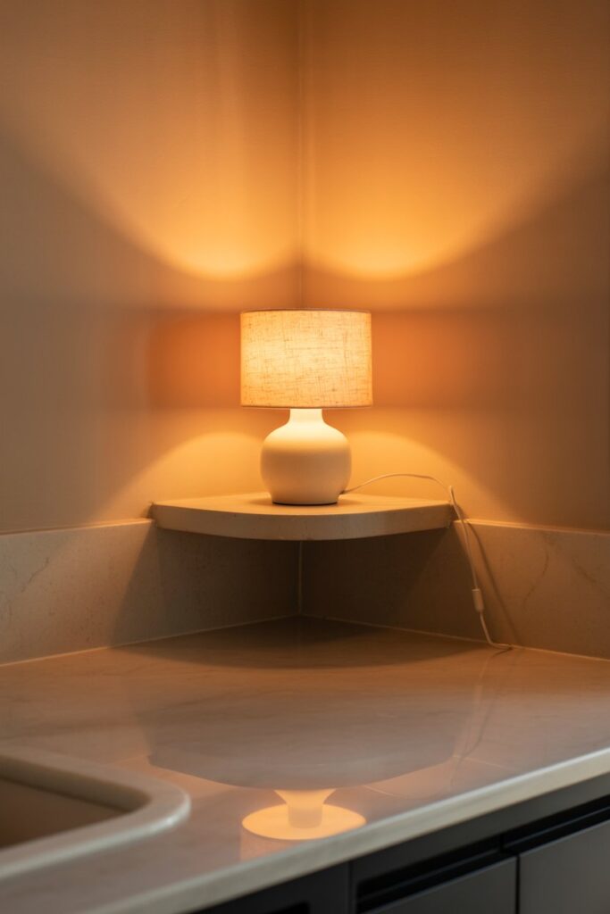 Lamp on Floating Corner Shelf