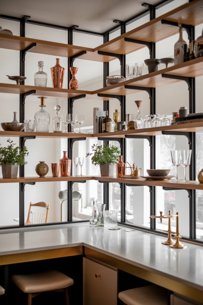 Corner Bar with Open Shelving