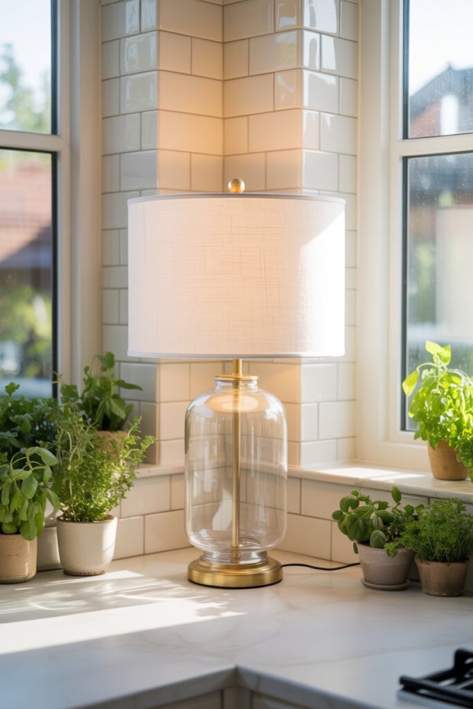 Glass Base Lamp in Corner