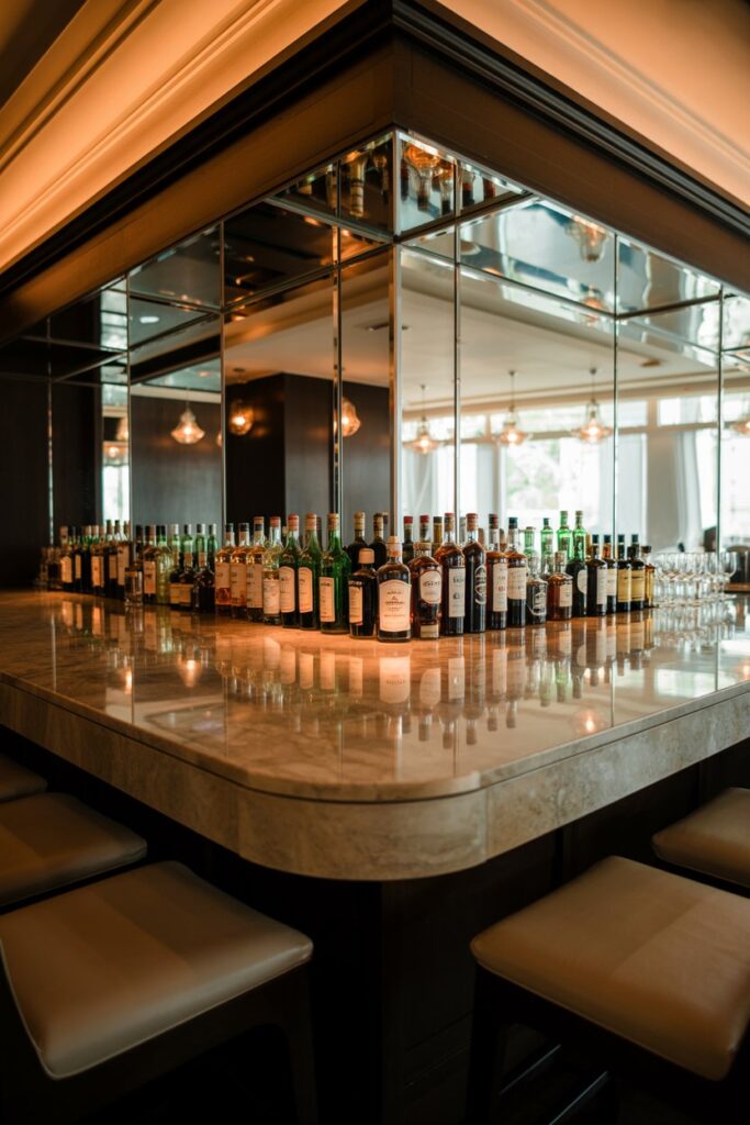 Corner Bar with Mirror Backdrop