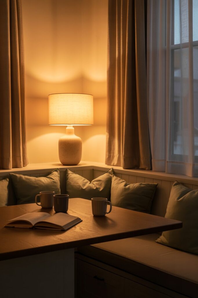 Lamp Beside Corner Bench