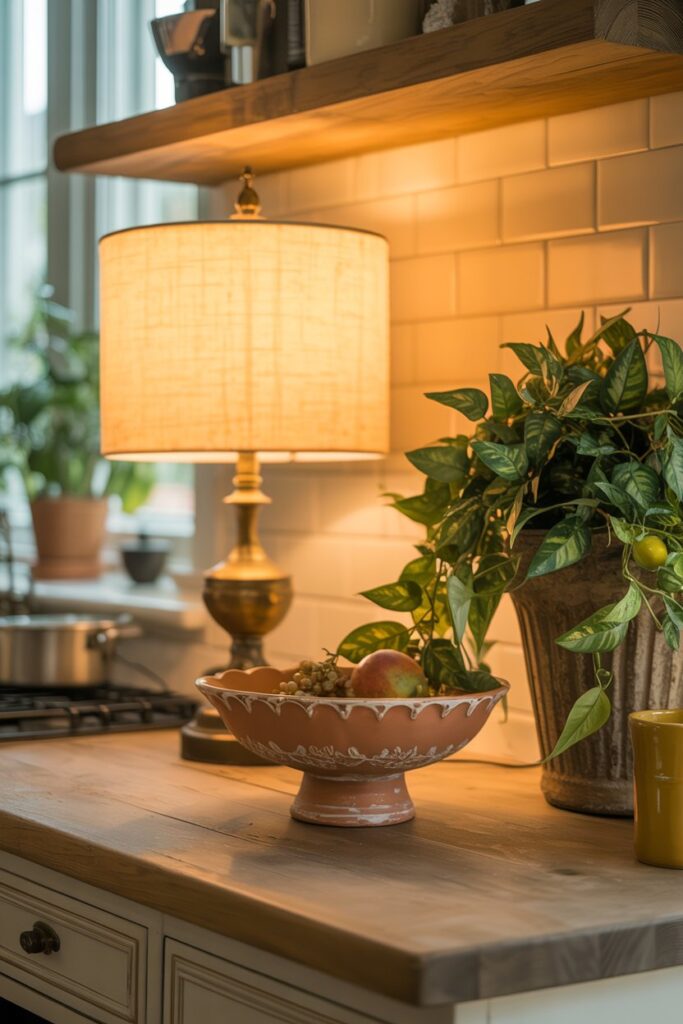 Layered Corner Decor with Lamp