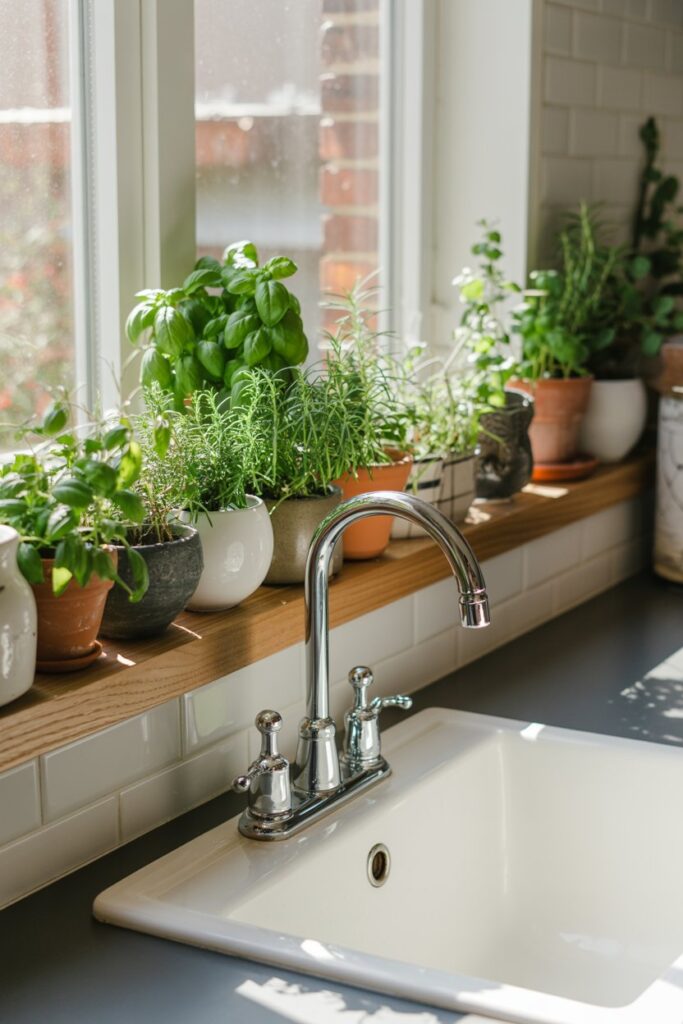 Shelf with Potted Herbs