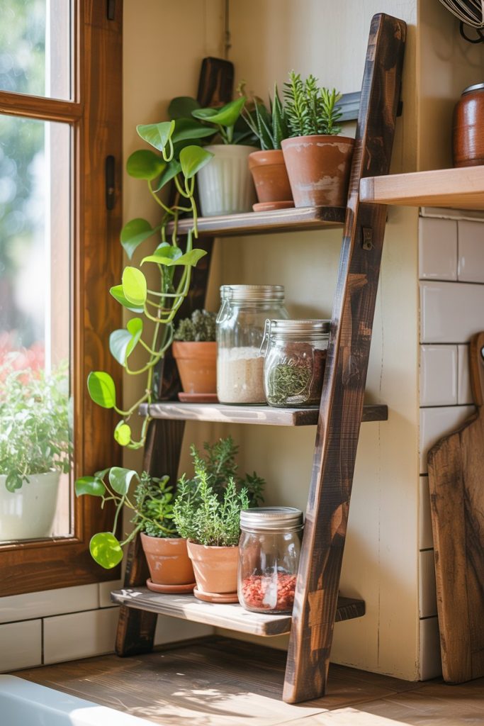 Hanging Wooden Ladder Shelf