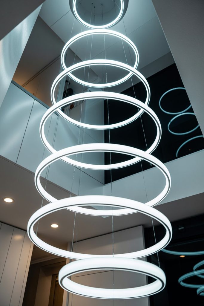 LED Light Rings in a Spiral Arrangement