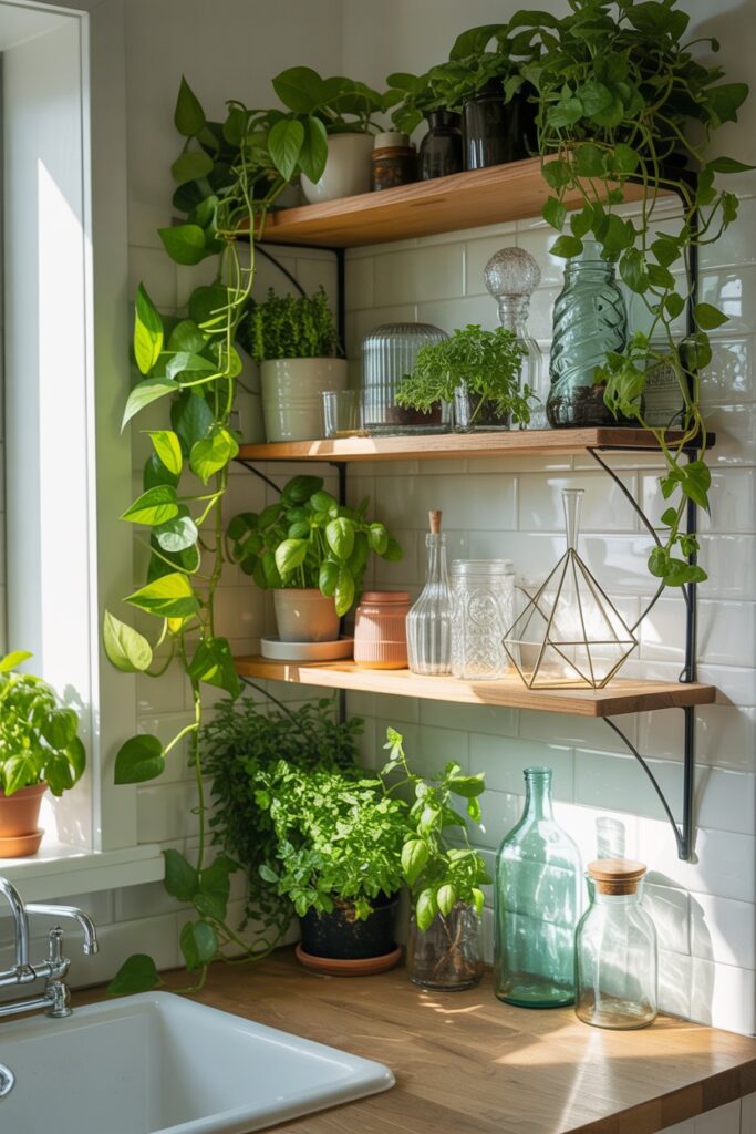 Shelf with Greenery and Glass