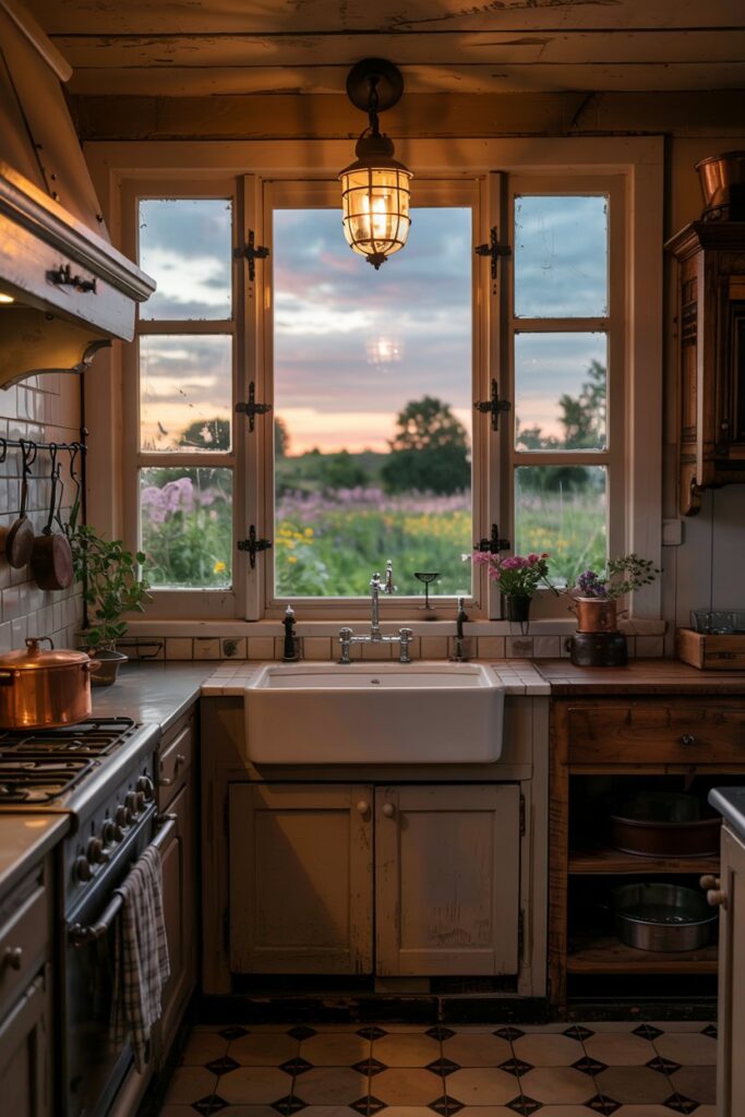 Vintage Lantern Light Over the Sink Window