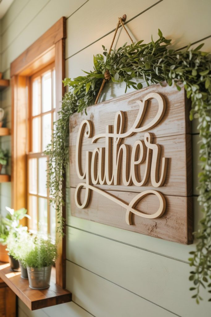 Rustic Wooden “Gather” Wall Sign