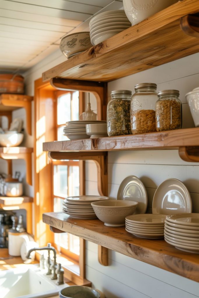Rustic Wooden Floating Shelves with Everyday Display