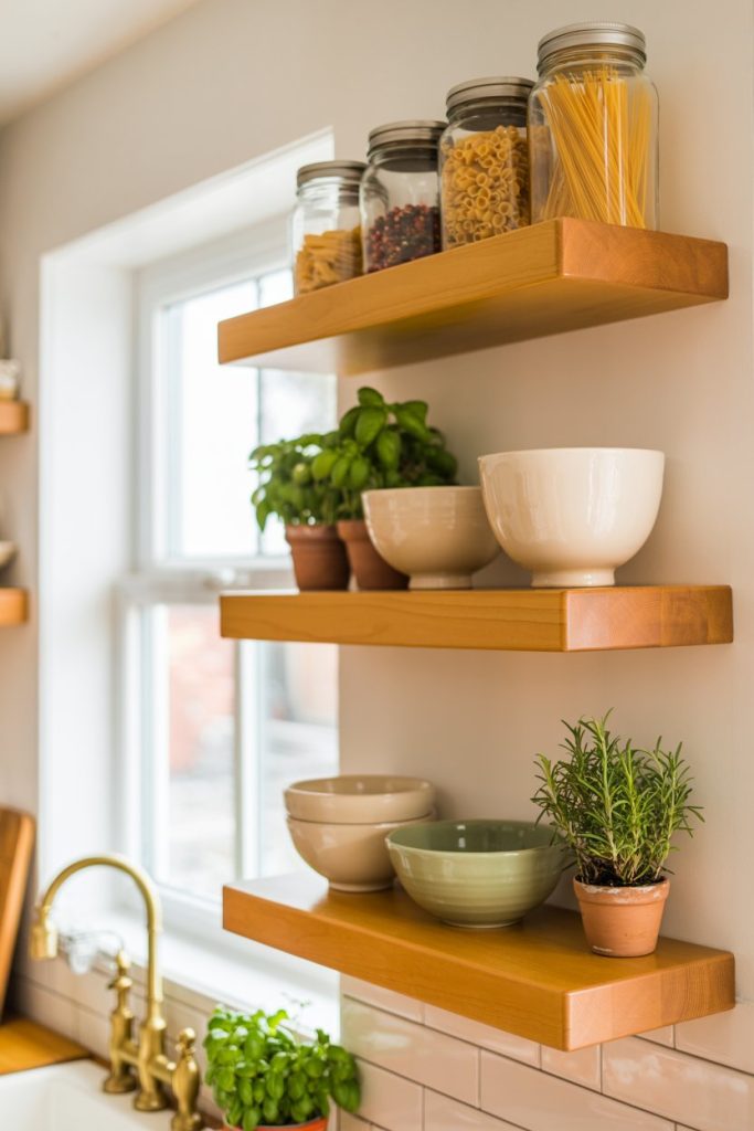 Floating Corner Shelves with Decorative Jars