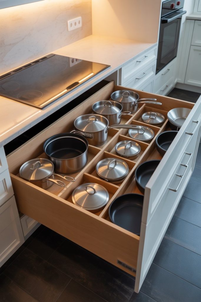 Pull-Out Pot Drawer in Lower Cabinets