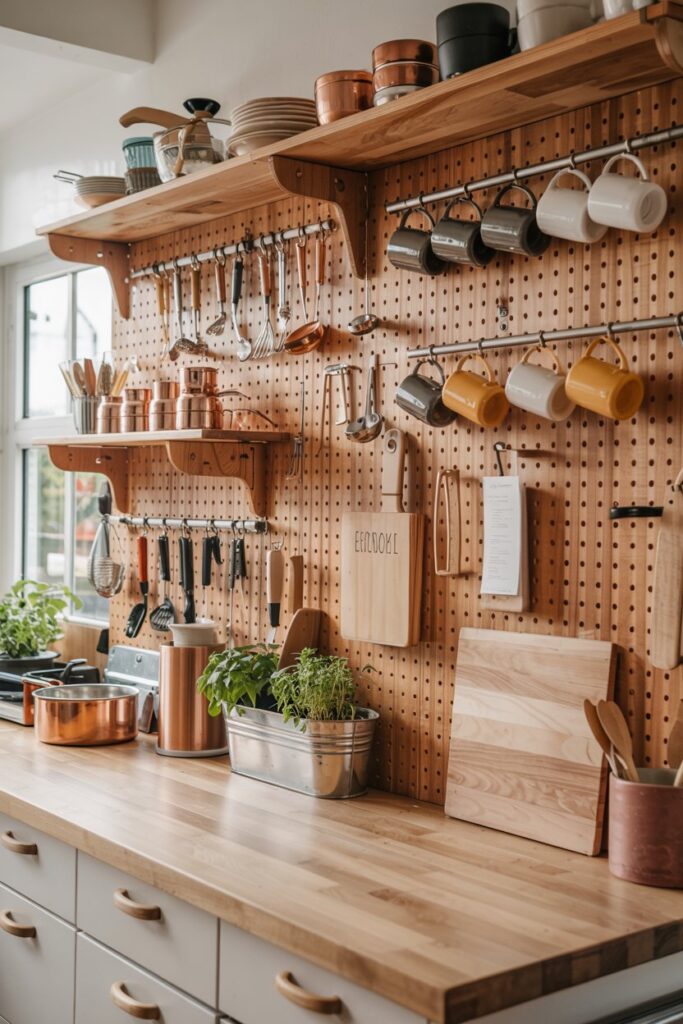 Pegboard-Back Kitchen Storage Bench