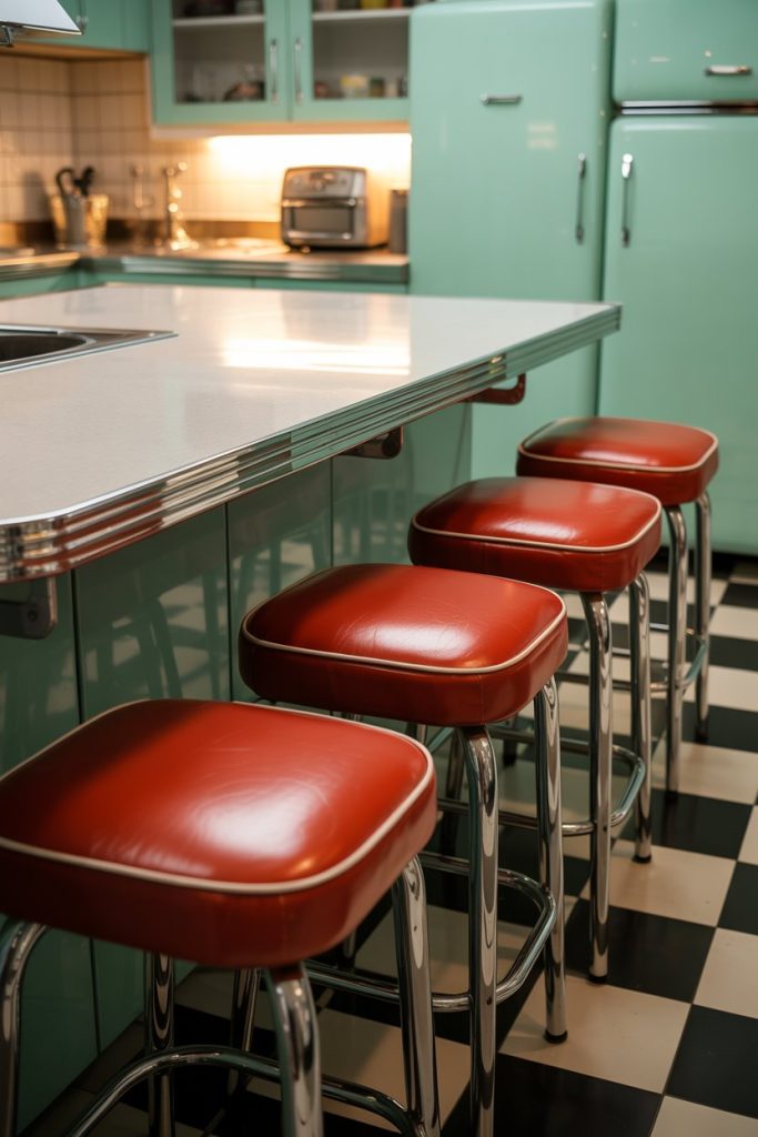 Chrome Bar Stools with Vinyl Seats