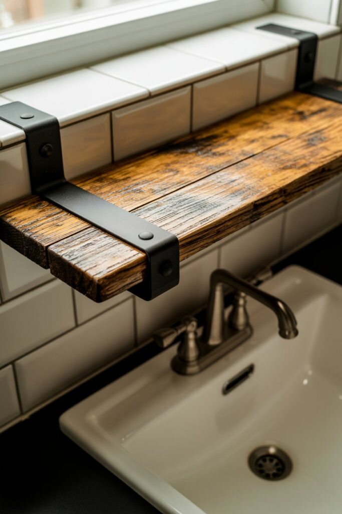 Rustic Shelf with Metal Brackets