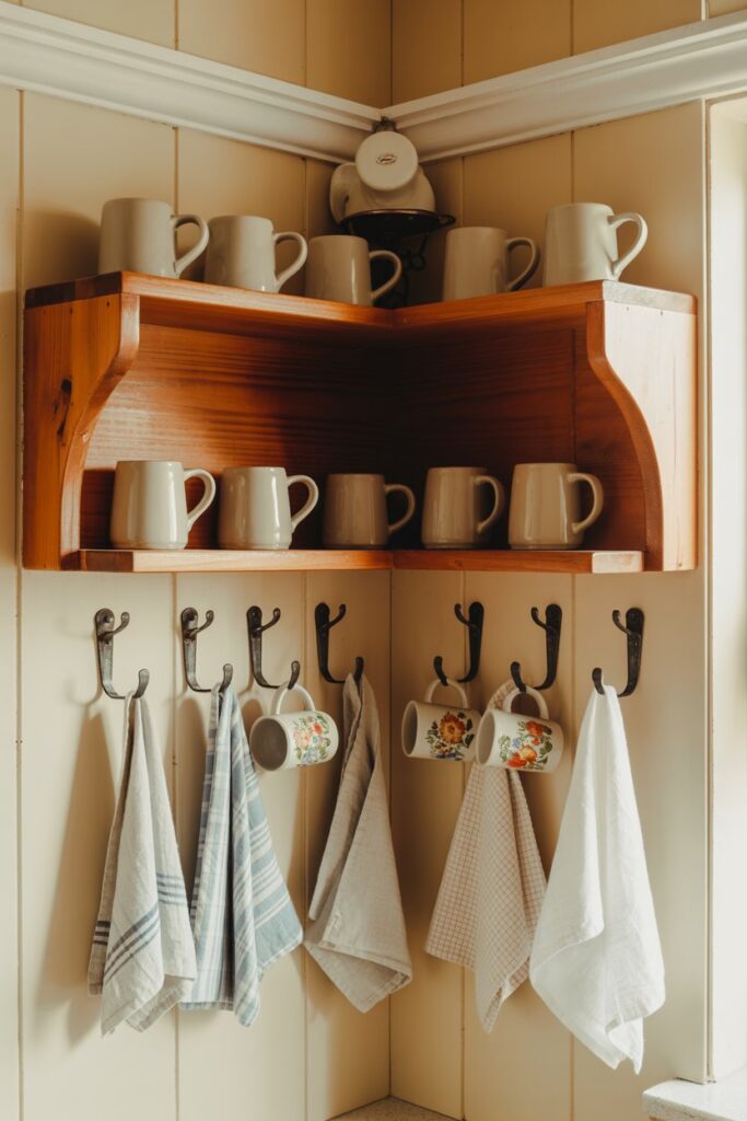 Corner Shelf with Hanging Hooks