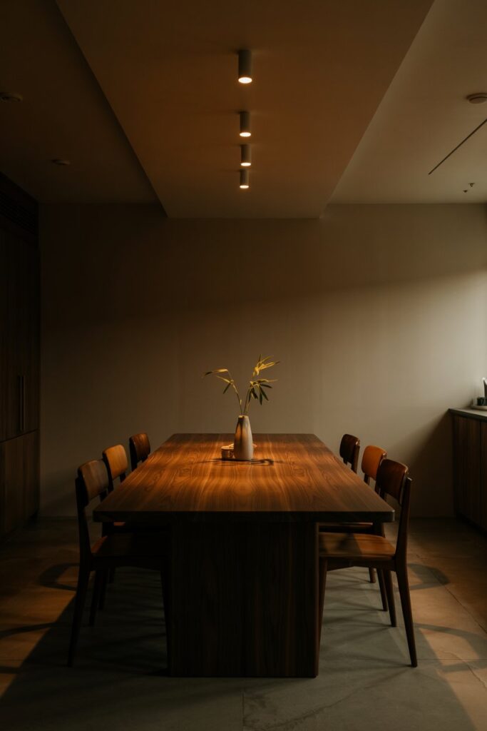 Recessed Spotlight Row Above the Table