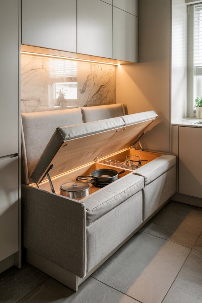 Fold-Down Seat Kitchen Storage Bench