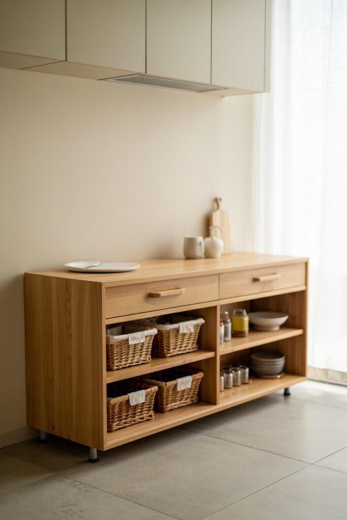 Slim Wall-Mounted Storage Bench for Compact Kitchens