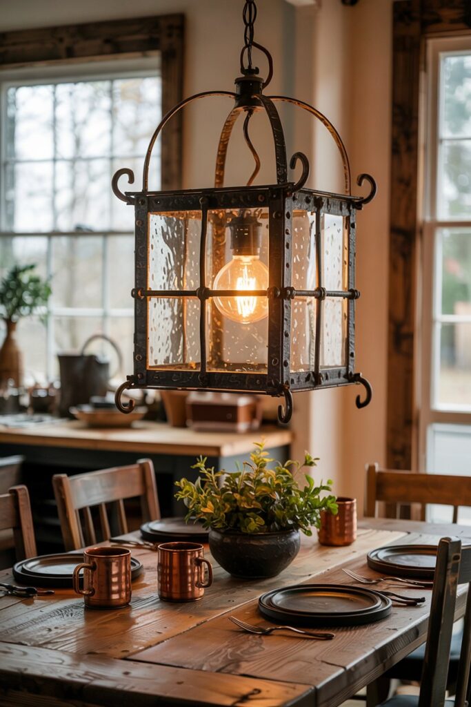 Lantern-Style Hanging Lights for Cozy Dining