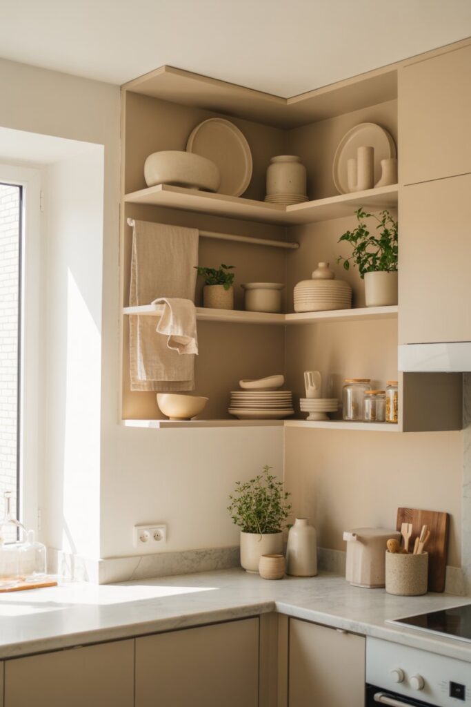 Corner Shelf with Neutral Palette