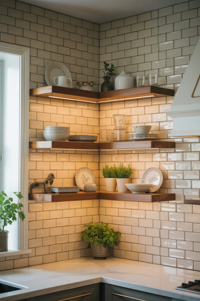Corner Shelf with Tile Backdrop