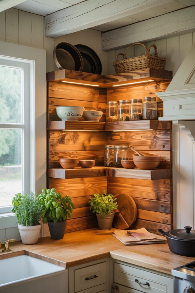 Rustic Wood Corner Shelves