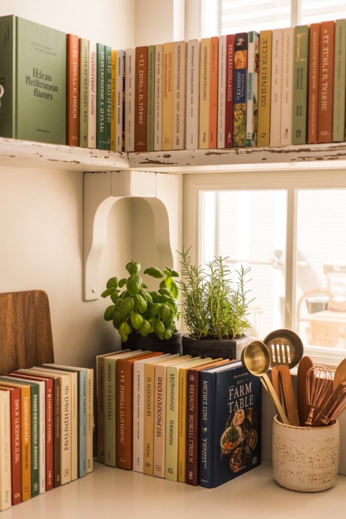 Corner Shelf with Cookbooks