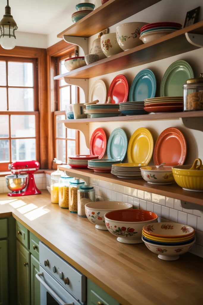 Open Shelving with Retro Dishware