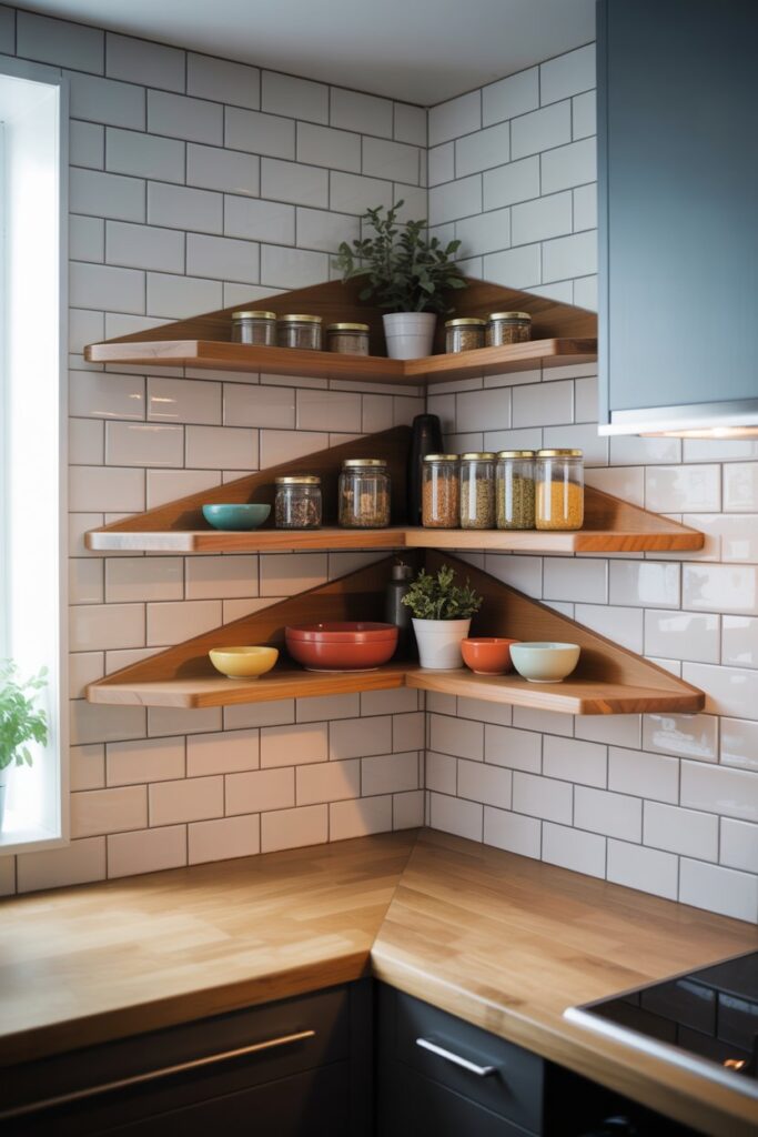 Small Kitchen Corner Shelf Setup