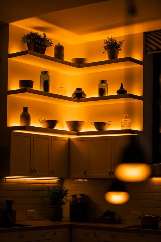 Corner Shelf with Accent Lighting