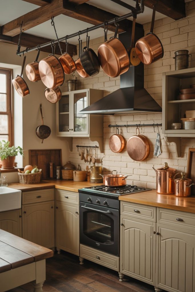 Hanging Copper Pots Display