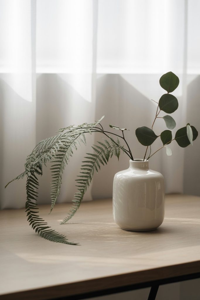 Minimal White Vase with Green Stems