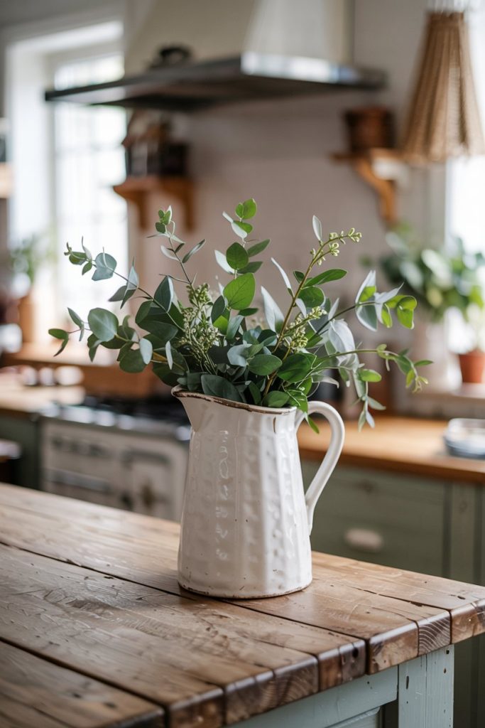 White Pitcher with Fresh Greenery