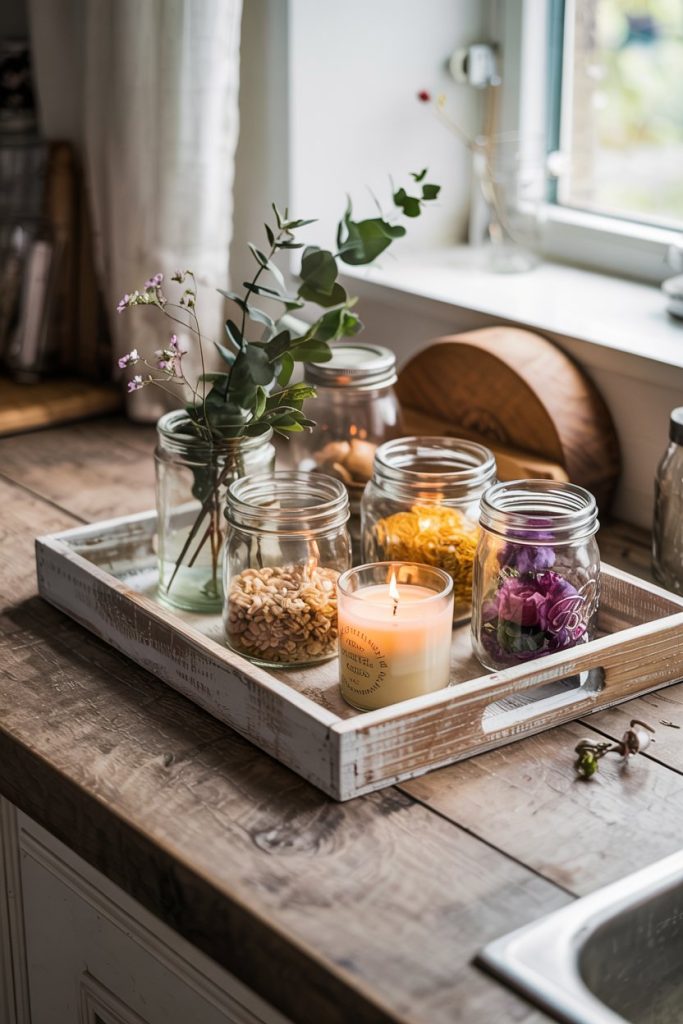 Wooden Tray with Layered Decor