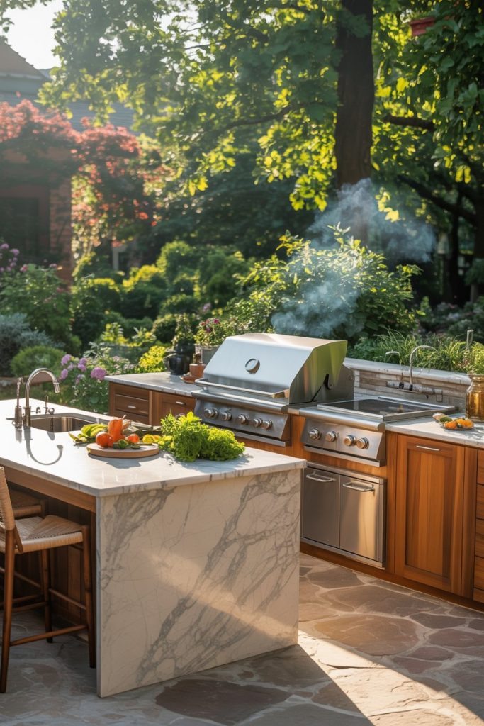 Outdoor Kitchen with Garden View