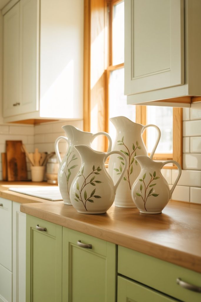White Pitchers with Green Stems