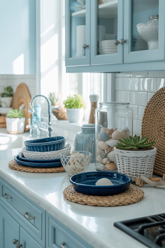 blue and white decor