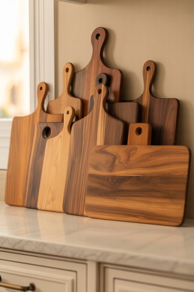 Wooden Cutting Boards Layered Display