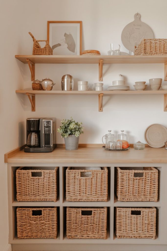 Coffee Bar with Open Storage Baskets