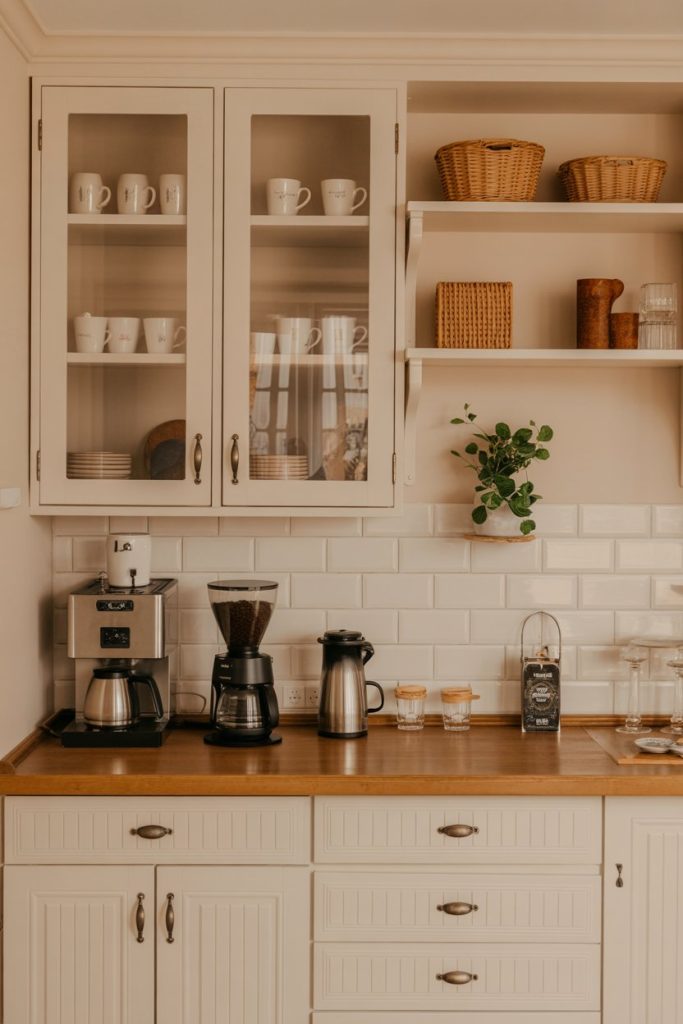 Coffee Bar with Glass Cabinets