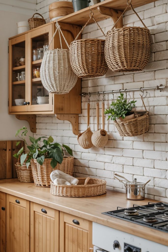 Rustic Wicker Hanging Baskets