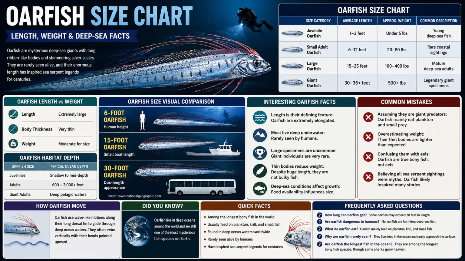 Oarfish Size Chart: Complete Guide To Oarfish Lengths And Sizes oarfish size chart