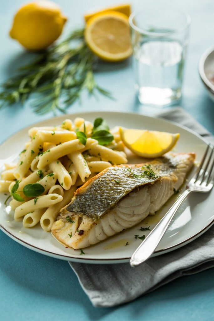 Pasta Salad with Baked Fish